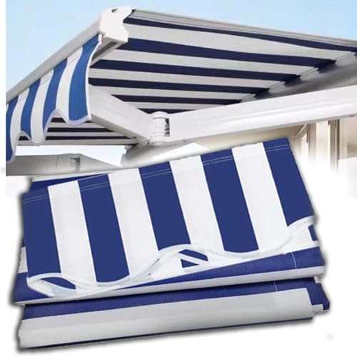ZIUSFAC Einziehbar Markise Ersatztuch Terrassenmarkise Stoff Outdoor Sonnenschutz Überdachung Ersatz Canvas 3×1.5 Klemmmarkise Ersatzbespannung Streifen Ersatzstoff(7x4m/22.9x13ft)