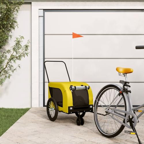 Homgoday Chariot pour vélo, chariot de vélo, remorque de vélo pour animaux jaune et noir, Oxford et fer, chariot pour chien, chariot pour chien, transport pour chien