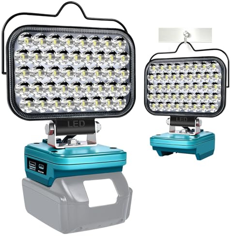 GZYZ LED Akku Lampe Für Makita 18v, 90W 7500LM Kabellose Spotlight, Baustrahler LED Campinglampen mit USB- und Typ-C und Niederspannungsschutz für Gärten, Garagen(Keine Batterie)