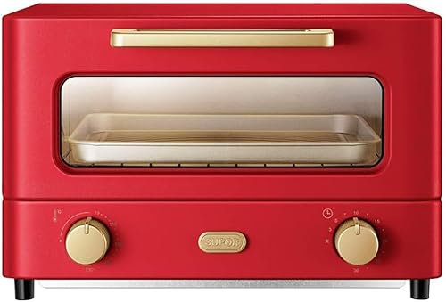Wrobelax 12L Mini Oven，Electric Cooker And Grill Home Baking Small Oven Timer Double Glass Door Top And Bottom Heat 1000W Kitchen Convection Oven Useful (Color:Red)