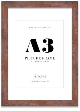 A3 Picture Frame With Mount For A4 or A3 Without Mount - Wide Molding - Pre-Installed Wall Mounting, Rustic Wood, 1 Pack