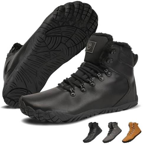 VEXITO Stivali da Neve Pelle Donna Uomo Barefoot Scarpe Caldo Impermeabile Antiscivolo Caloroso Inverno All'aperto Escursionismo Minimaliste Scarpette a Piedi Nudi Nero 40
