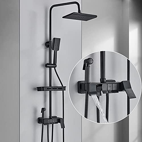 sjdoPulse Duschhahn-Set Mattschwarz,Quadratisches Regenduschkopf-Set,Bidet-Spray Aus Messing,4-Wege-Duschsystem Zur Wandmontage,Mischbatterie Für Die Dusche