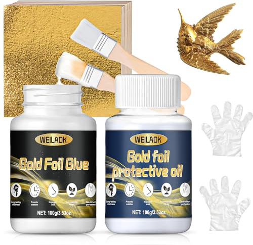 WEILAOK Colla per Foglia Oro, Foglia oro Decorazione, colla per Foglia Oros e Foglia Gold, Foglia Gold, Pittura, Artigianato, 100 ml*2