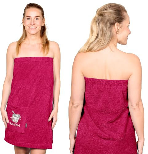 Lashuma Saunakilt Dame L - XXL, Lillby Frottee Saunahandtuch, Saunatuch Baumwolle Pink - Purpur mit Klettverschluss u. Gummizug