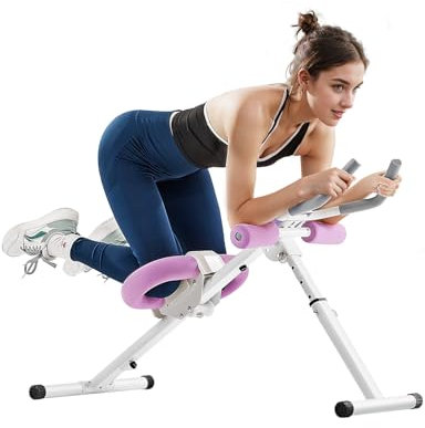 VEVOR Bauchmuskeltrainingsgerät Bauchtrainer AB-Maschine Fitnessstudio, Bauchtrainer 150 kg Gewichtskapazität, Bauchmuskeltrainer Krafttraining klappbares verstellbares Fitnessgerät Weiß + Rosa