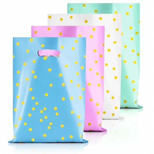 40 Pcs Plastic Small Gift Bags, Party Bags Golden Dots, Goodie Bag with 4 Colors for Kids Birthday Gift Suitable for Christmas Halloween Birthday Wedding Party