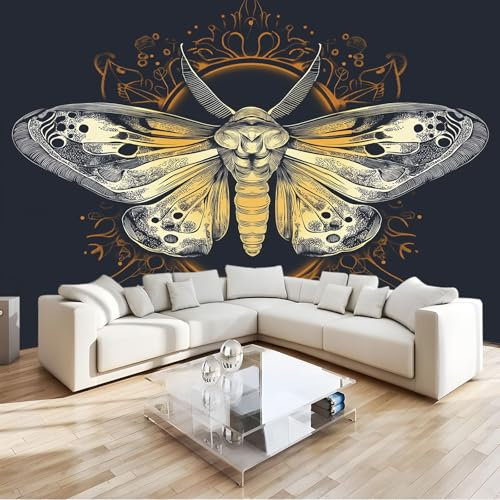 Negro Profundo Fotomural polilla de la datura Fotomural Pared, 250x175 cm Papel Pintado 3D, Fotomurales Decoración de Comedores Moderna Lana Sala Cuarto Salón
