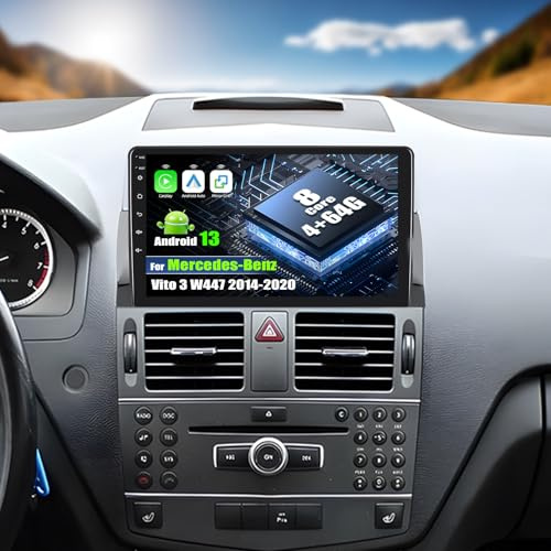 4G+64G 8 CoreCAMECHO Android 13 para Mercedes-Benz C-Class W204 S204 2007-2010 con Navi Carplay Android Auto, 9 Pulgadas Pantalla Doble DIN autoradio con Bluetooth5.0 FM/RDS+DSP