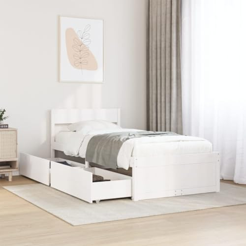 KTHLBRH Bettgestell Familienbett Doppelbett Schlafzimmer möbel Massivholzbett ohne Matratze Weiß 90x200 cm Kiefernholz