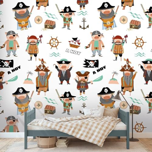 Profhome Kindertapete 391911-GU Vliestapete creme schwarz rosa braun Fototapete 0,53 m x 8,80 m / 4,45 m2