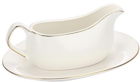 BOGAZY Salsera Salsera De Cerámica Blanca con Bandeja con Borde Dorado Salsera For Salsa Y Aderezo De Ensaladas Salsera Porcelana