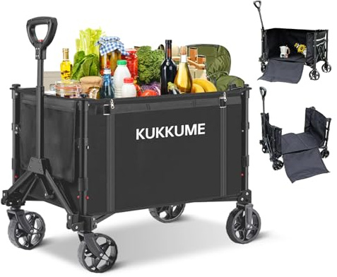 Chariot de Transport Pliable 120 l 100 kg Chariot de Plage Pliable a Roulette avec Bandes Réfléchissantes et Poignée Réglable pour Jardin Sport Courses Camping