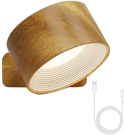 Lights of Sweden Wall Lights, Rechargeable Wall Mounted Sconces, Led Wall Sconce, Wall Mounted Lamp with 2000 mah Battery, for Bedroom, Bathroom, Living Room, Kitchen (1*Wooden)
