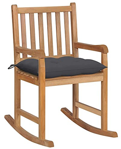 Snsowed Schaukelstuhl mit Anthrazit Kissen, Sessel Wohnzimmer, Schaukelsessel, Stillsessel, Schwingsessel, Tv Sessel, Ohrensessel, Relaxsessel, Rocking Chair, Massivholz Teak