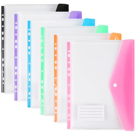 Carteras de plástico A4 con bolsillos perforados, 11 agujeros expandibles para bolsa de documentos de 2/3/4 anillos con botón a presión y etiqueta, hojas sueltas transparentes para oficina, escuela