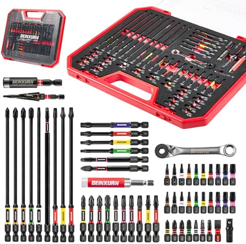 Geinxurn 58Pcs Screwdriver Bit Set Include Impact Screwdriver Bits,Mini Wrench,Step Drill, 1/4”Socket Adapter and Impact Bit Extension with Tool Box for Home Repairs DIY