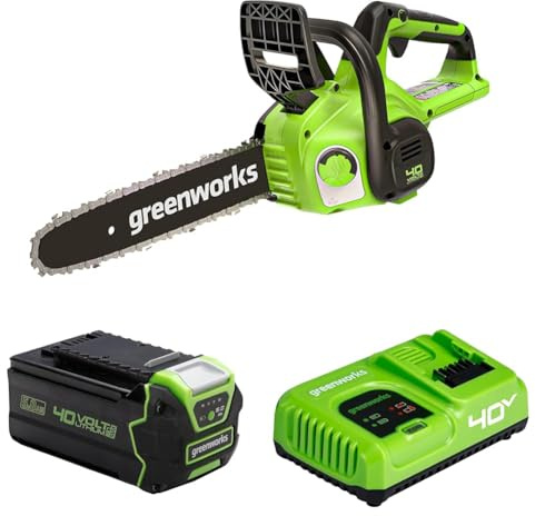 Greenworks 40V Akku Kettensäge mit 12 Zoll (30cm) Blattlänge, 4,2m/s Kettengeschwindigkeit G40CS30II, 2,6kg, automat. Öl-System, 3 Jahre Garantie mit 40V 5Ah Lithium-Ionen-Akku & 5A Schnellladegerät