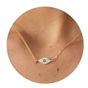 PRTGL Gold Necklace for Women- 14K Gold Plated Evil Eye Necklace Cubic Zirconia Paved