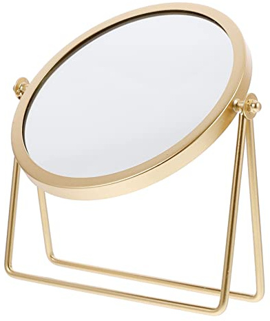 DONFAMDS Runder Tischkosmetikspiegel mit Beleuchtung, Drehbar, Gold | Schlafzimmer und Schminktisch, Glas und Eisen, 360 Grad Rotation, für Damen und Mädchen
