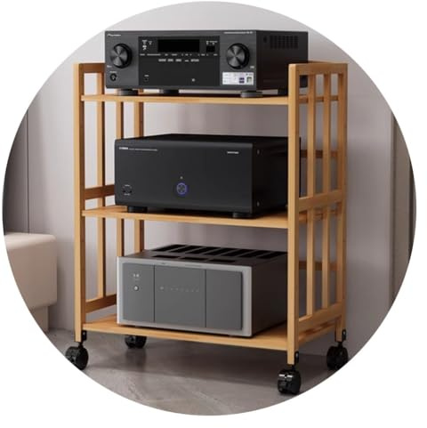 Easnuroz 3-/4-/5-lagiges HiFi-Audiogehäuse Bambus-HiFi-Rack AV-Regal Mit Rollen Audiokomponenten-Regale Für Verstärker/DACs(Wood Color,50 * 38 * 88cm(3Tier))