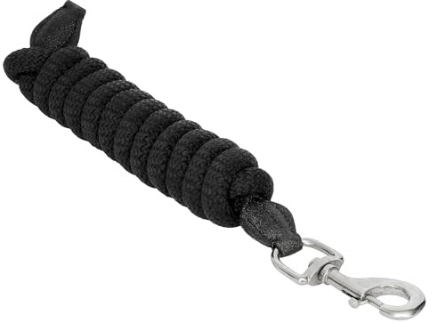 Start Führstrick Pferd 2 m - Sicherheit & Komfort - Panikhaken für Notfälle, weiches robust geflochtenes Material & eleganter Anbindestrick Glanz (Schwarz, Karabinerhaken)