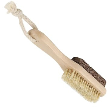 Removedor de Callos de Doble Cara con Piedra Pómez y Cepillo | Madera Beige, Cuerda para Colgar, Diseño Ergonómico, Piel Muerta, Uso en Pedicura