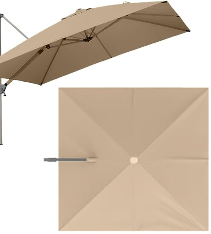 Générique Parasol déporté carré de 2,4 m (8 Pieds) en Tissu à 8 Baleines pour Patio, Jardin, Piscine, Parasol déporté (Kaki)