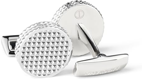 DAVIDOFF PARIS Manschettenknöpfe aus Edelstahl – Silber, rund, guillochierter Rand