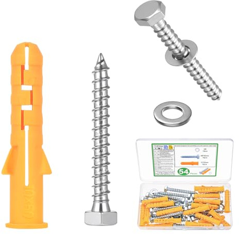 18 juegos de tacos M10 x 50 mm de carga pesada, juego de tornillos hexagonales M8 x 60 mm, juegos de tacos y tornillos para hormigón, tacos universales, tacos de expansión, tacos de vástago largo para
