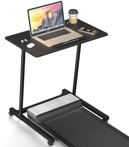 Eocnrhe Treadmill Desk, Mobile Small Standing Desk with Wheels for Walking Pad, Portable Table for Laptop, Rolling Table Adjustable Height, Bedside Table,Black