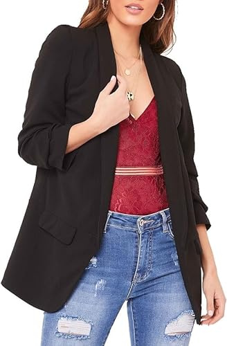 Crazy Girls Fashion New Ladies Frill Ruffle 3/4 Sleeve Duster Coat Women Jacket Blazer UK 8-26