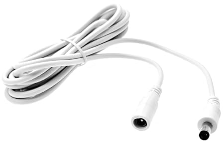 JZK 3M 5.5x2.1mm 12V DC power extension cable lead, 5.5mm x 2.1mm male to female power adapter cord for power supply, surveillance camera, LED strip, router, CCTV-IP, white