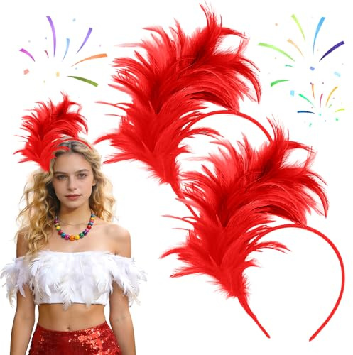 KERYBW 2 Stück Bunt Feder Stirnband Fascinator Stirnbänder, Feder Haarschmuck Haarreif, 20er Jahre Headband Accessoires, für Karneval Fasching Cocktail Cosplay Hochzeit Party (Rot)