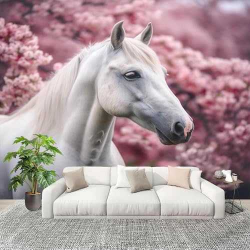 Papel Pintado Panorámico Flores Animales Caballos - Fotomurales - Grandes Murales Blanco Póster para Salón, Adulto Habitación de los Niños, Estudio Decoración 200x140 cm