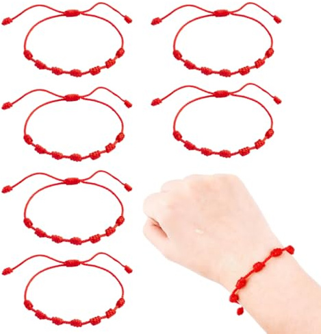 LKJAUOZ 6 Pezzi Bracciali in Filo Rosso a Sette Nodi, Braccialetti Portafortuna e di Protezione Kabbalah, Regalo per San Valentino e Festa della Mamma