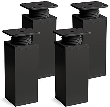 Sossai Möbelfüße MFV1, 4er Set, Höhe 60 mm, höhenverstellbar, Vierkantprofil 40 x 40 mm, schwarzmatt, ideal für Schränke und Kommoden
