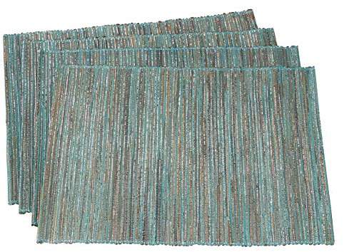 SARO LIFESTYLE 217.TQ1420B Melaya Collection - Tovagliette da tavola in tessuto nubby luccicante, 4 pezzi, 100% giacinto d'acqua, colore: turchese