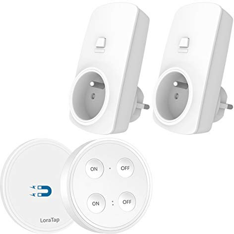 LoraTap Presa Telecomandata Standard Francese con Telecomando, 2 Spina Elettrica con Interruttore Senza Fili 200m Controllo Remoto On/Off per Elettrodomestici, 10A/2500W, Bianco, 5 Anni di Garanzia
