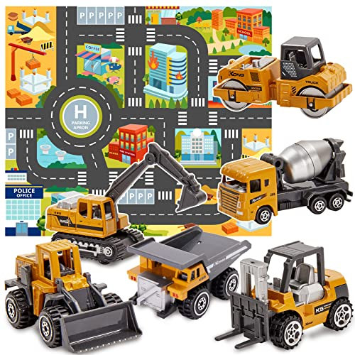 HERSITY Jouet Tracteur Tractopelle Benne en Métal avec Tapis Engins de Chantier Voiture Jouet Miniature Cadeau Enfant Garçon Fille 3 Ans+