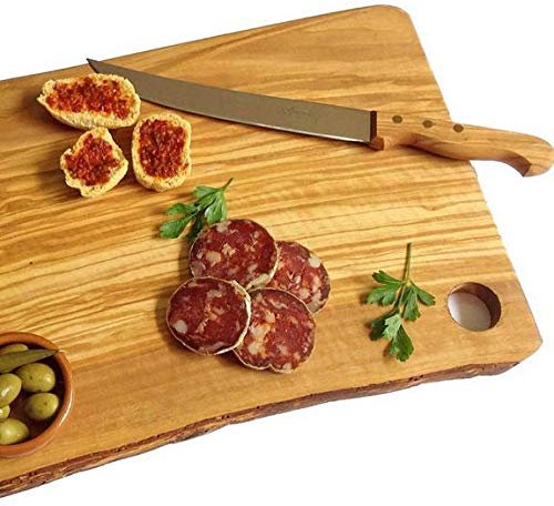 Tagliere Modello Rustico per la Preparazione di cibi e Presentazione –Naturale in Legno di ulivo Tagliere, Made in Italy (CM 120 X 25/30)