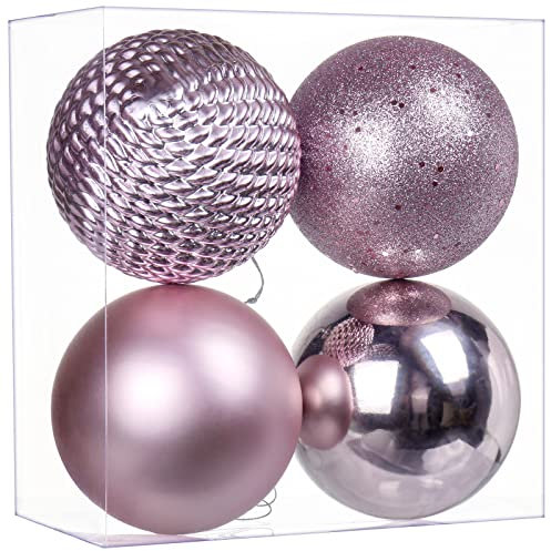 Briful 12CM Large Christmas Baubles, 4 PCS 4.7 Xmas Tree Decorations Pink Christmas Bauble Decorations Hanging Ornaments for Home Festival Decor