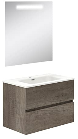 Baikal Bagno Onyx, 2 cassetti, sospeso a Parete, con lavabo in Ceramica. Mobile Montato, Melamina 16, 50, Nebraska, 70 cm