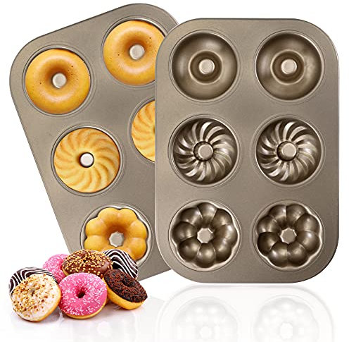 Moldes para hornear Donut, antiadherentes de 6 cavidades donuts sin BPA para hornear, 2 unidades