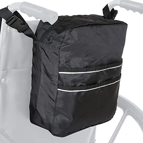 Rollstuhltasche, Rollstühle Rucksack Mit Reflexstreifen Und 3 Außentaschen, 420D Oxford Black 31,5x9,5x30cm