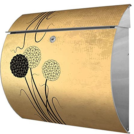 banjado® Burgwächter® Briefkasten Edelstahl mit Motiv Zwiebel Vintage/Briefkasten ohne Zeitungsfach/Edelstahl Briefkasten mit Kippdach & Öffnungsstopp, 2 Schlüssel