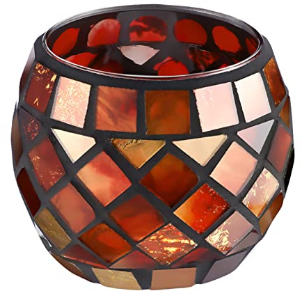 OSALADI Glass Votive Tea Light Holder, Red Mosaic Glass Candle Holder Vintage Cup Candlestick Tabletop Ornament for Home Easter Wedding Party