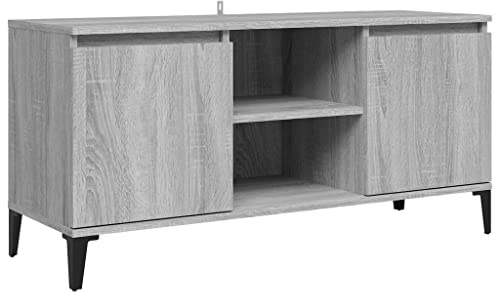 vidaXL TV Schrank mit Metallbeinen Lowboard TV Möbel Tisch Board Sideboard Fernsehtisch Fernsehschrank HiFi-Schrank Grau Sonoma 103,5x35x50cm