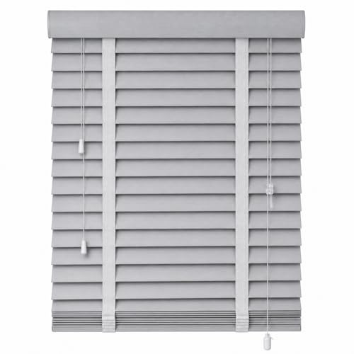 Aprica Venetian Faux Wood PVC Window Blinds with Wooden Grain Finish – Colour Light Grey with Tape Joins and 50mm Depth Slats - Trimmable (105cm Width x 160cm Drop)