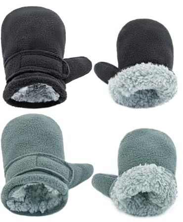 SEYUFN Winterhandschuhe für Babys Fleece-Futter für Kleinkinder Jungen Warme Und Weiche Handschuhe für Babys Mädchen Verstellbare Outdoor-Fäustlinge (Schwarz&Grau, M)